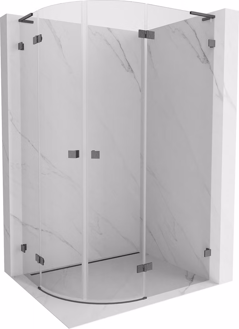 Mexen Lunar L cabina doccia semicircolare a battente destra 100 x 90 cm, trasparente, grigio canna di fucile spazzolato