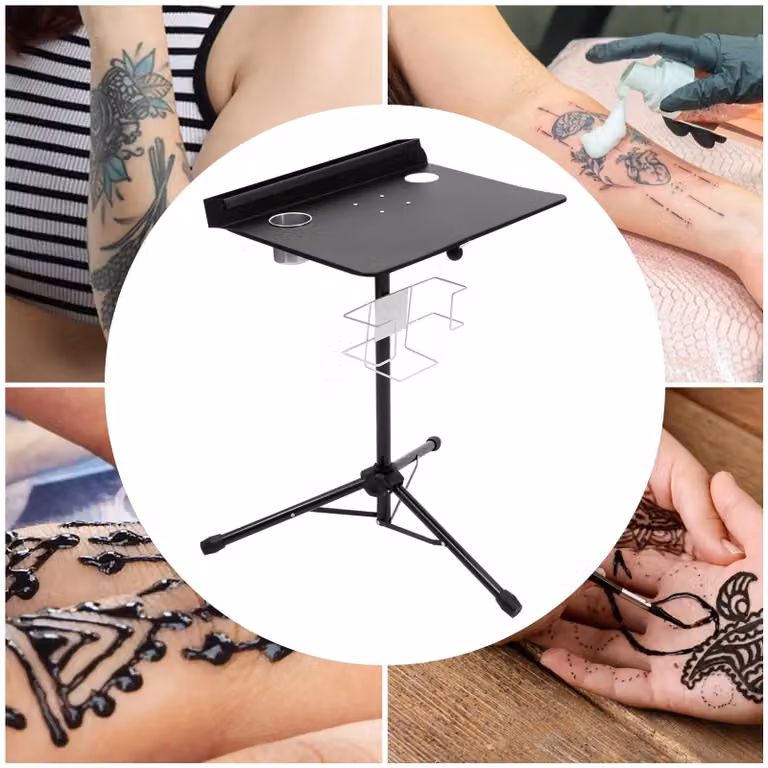 Tavolino mobile regolabile per postazione di lavoro di tatuatore