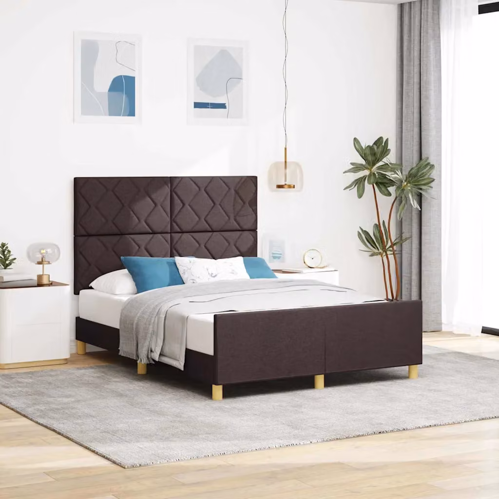 Struttura del letto moderna vidaXL in legno e tessuto marrone con design geometrico L/P/H: 207 x 166 x 128 cm, dimensioni materasso 160 x 200 cm