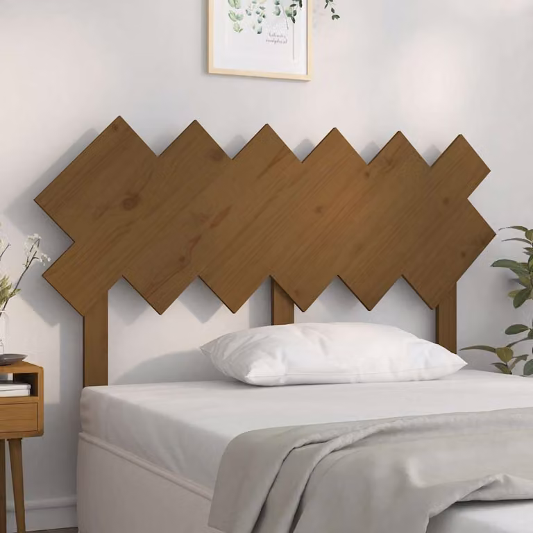 Testiera per letto vidaXL in legno massello di pino, colore marrone ambra, L: 132 cm, P: 3 cm, H: 81 cm