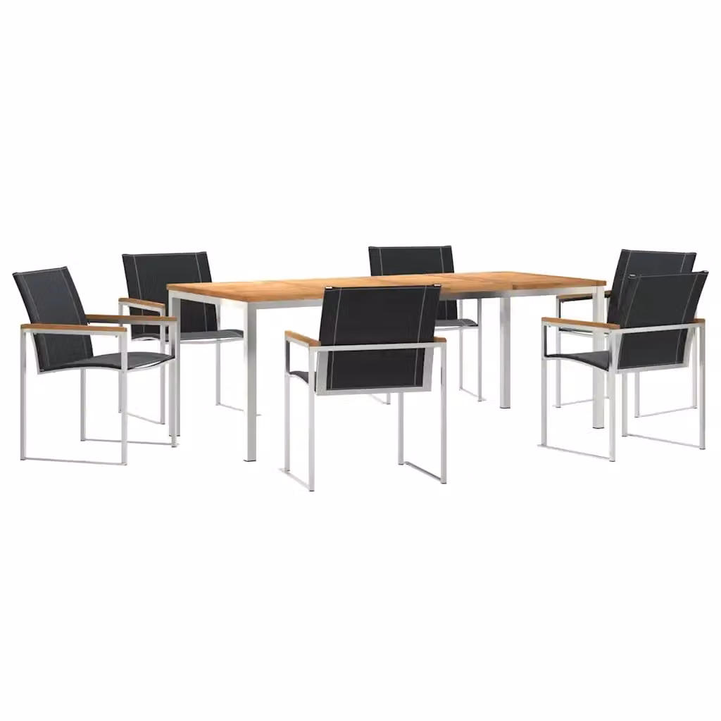 Set da Pranzo per Giardino e Terrazzo vidaXL in Legno di Acacia e Acciaio Inox Marrone, 7 Pezzi – 2