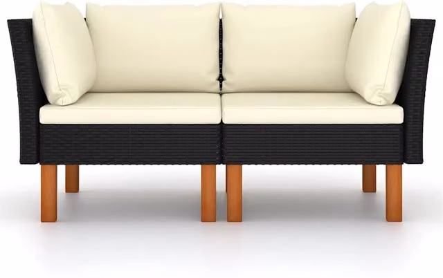 Set di 2 Poltrone Angolari in Polyrattan e Legno di Eucalipto Oliato per Giardino, Design Moderno, L/P/H: 64,5 x 64,5 x 67 cm