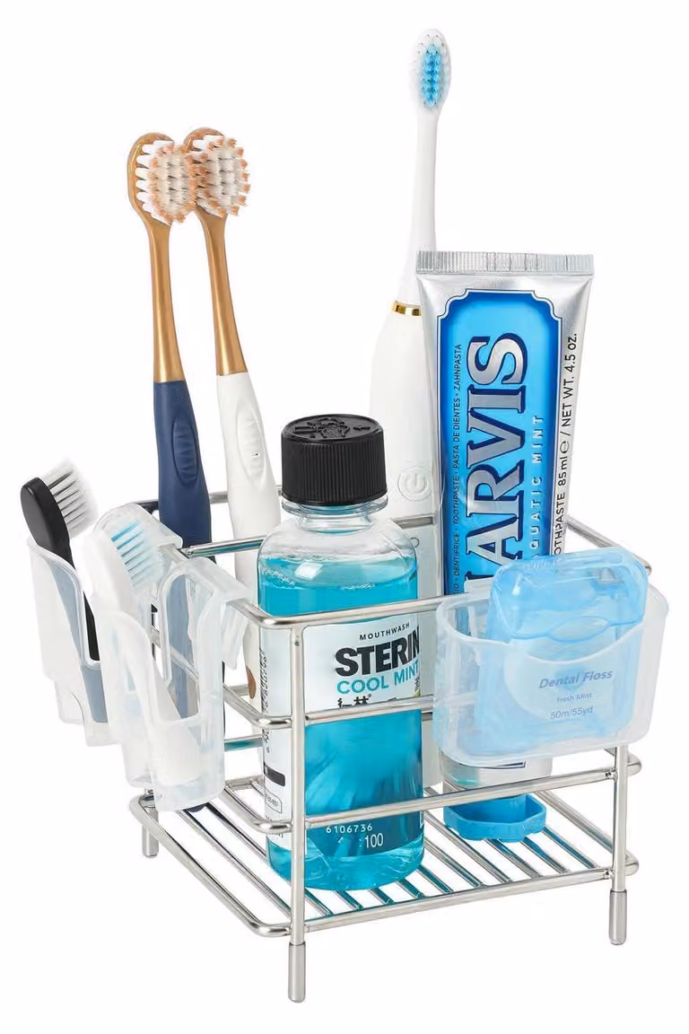 Portaspetini in acciaio inossidabile, organizer a 3 scomparti, argento, resistente alla ruggine, ideale per bagno, lavabo o scrivania