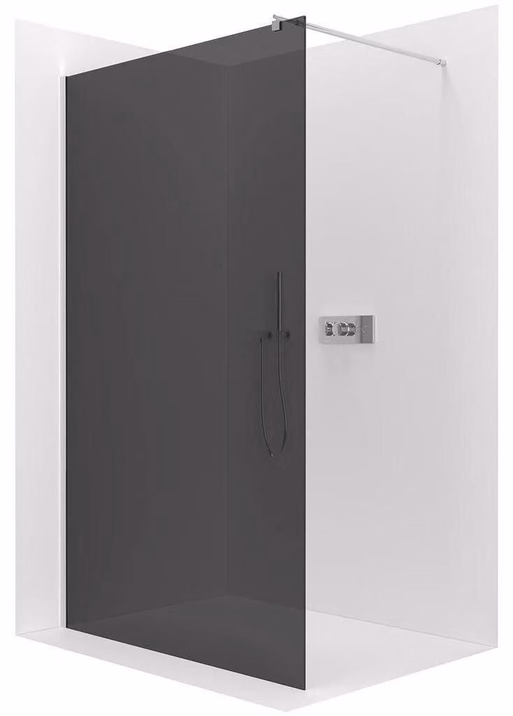CERANO - Box doccia Walk-in Onyx Round L/P - 8 mm - montante rotondo - cromo, vetro grafite - 80x200 cm