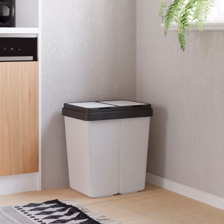 vidaXL Cestino Doppio Bianco con Coperchio a Ribalta in Plastica 2x25 L