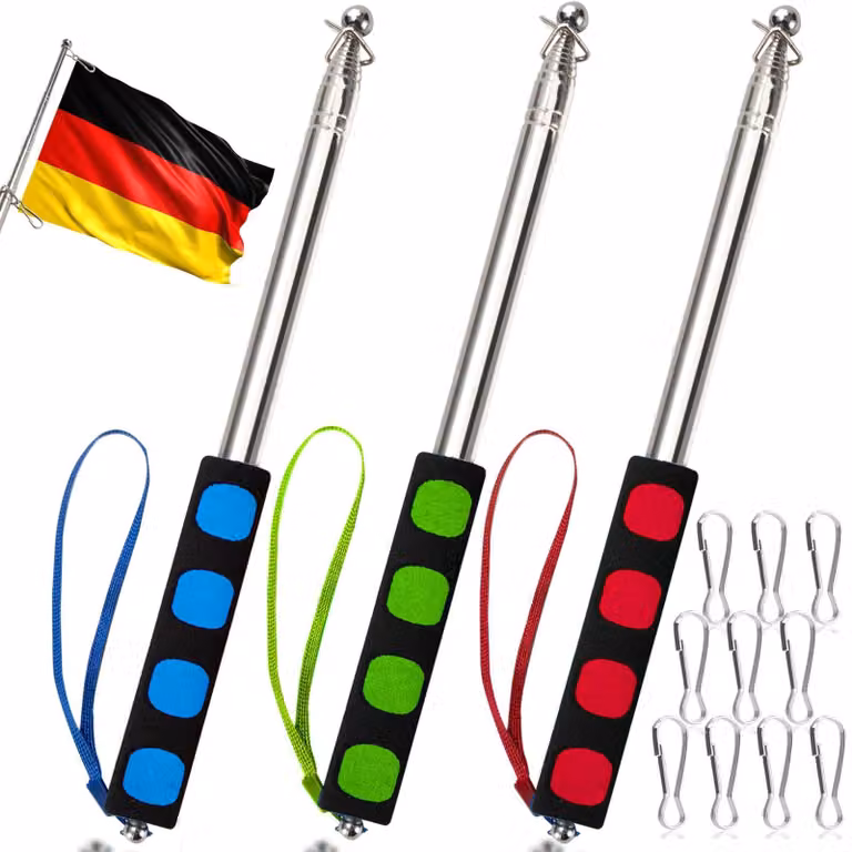 Set di pali telescopici per bandiere - 3 pezzi da 2 metri, con 10 clip per banner