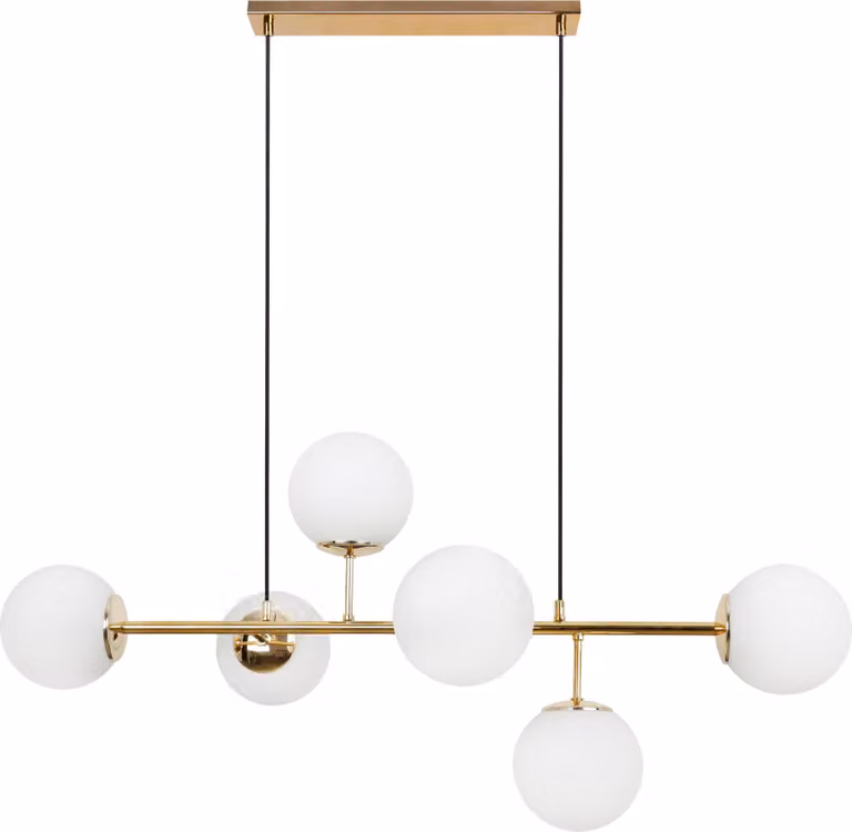Plafoniera Siena Gold 6 luci vetro bianco E14 bracci lunghi