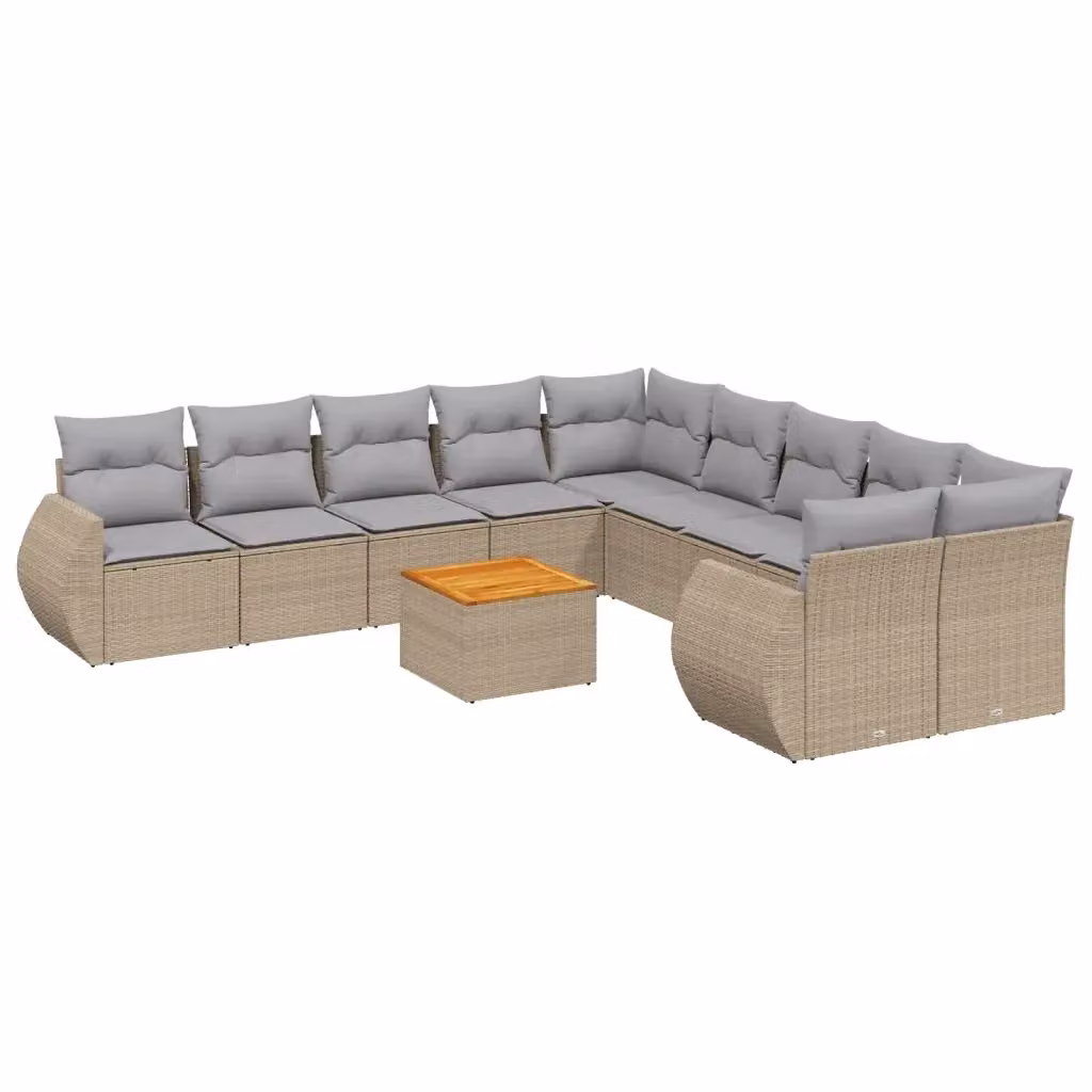 Set di divani da giardino vidaXL in polyrattan con cuscini beige e grigi composto da 11 pezzi con tavolino, elementi angolari e pouf – 2
