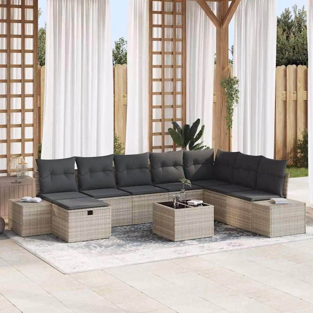 Maison Exclusive - Set da giardino composto da 9 pezzi, divano in rattan sintetico color grigio chiaro