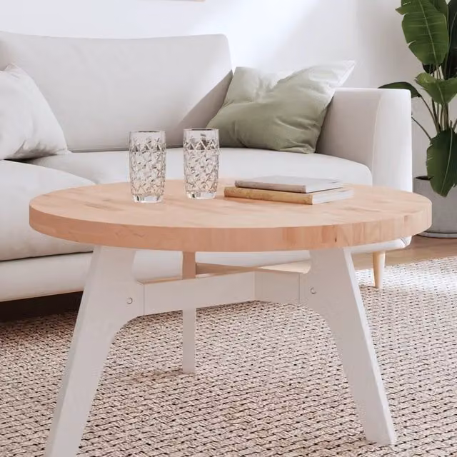 Piano per Tavolo Rotondo in Legno Massello di Faggio vidaXL, Diametro: 80 cm, Altezza: 4 cm