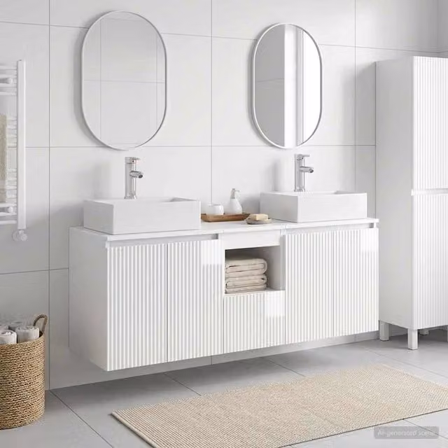 Set di Armadi da Bagno 3 pz Bianco Lucido 129 x 41 x 79.5 cm 3405651