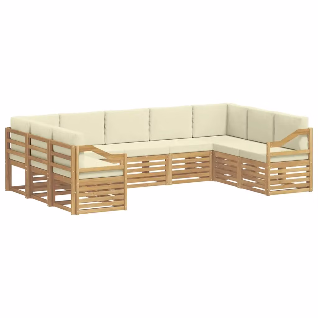Set di divani da esterno a L vidaXL in legno di acacia con cuscini, Bianco e Beige – 2