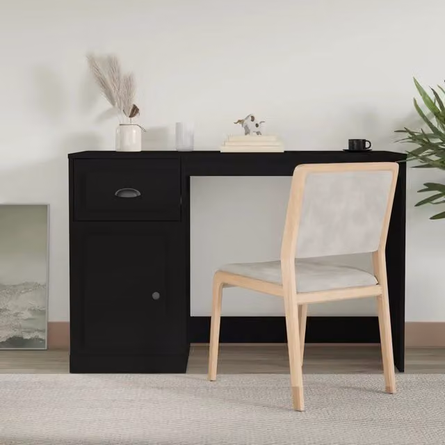 Scrivania moderna vidaXL nera in legno con piano rettangolare L: 115 cm, P: 50 cm, H: 75 cm – 1