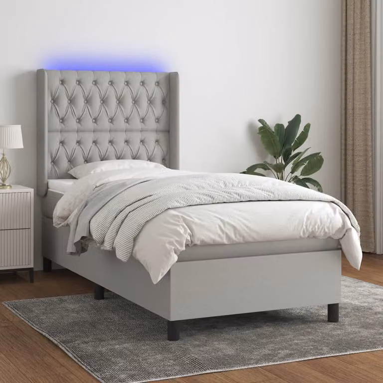 Letto a Molle con LED e Porte USB vidaXL in Tessuto Grigio o Bianco L/P/H: 100 x 200 x 103 cm