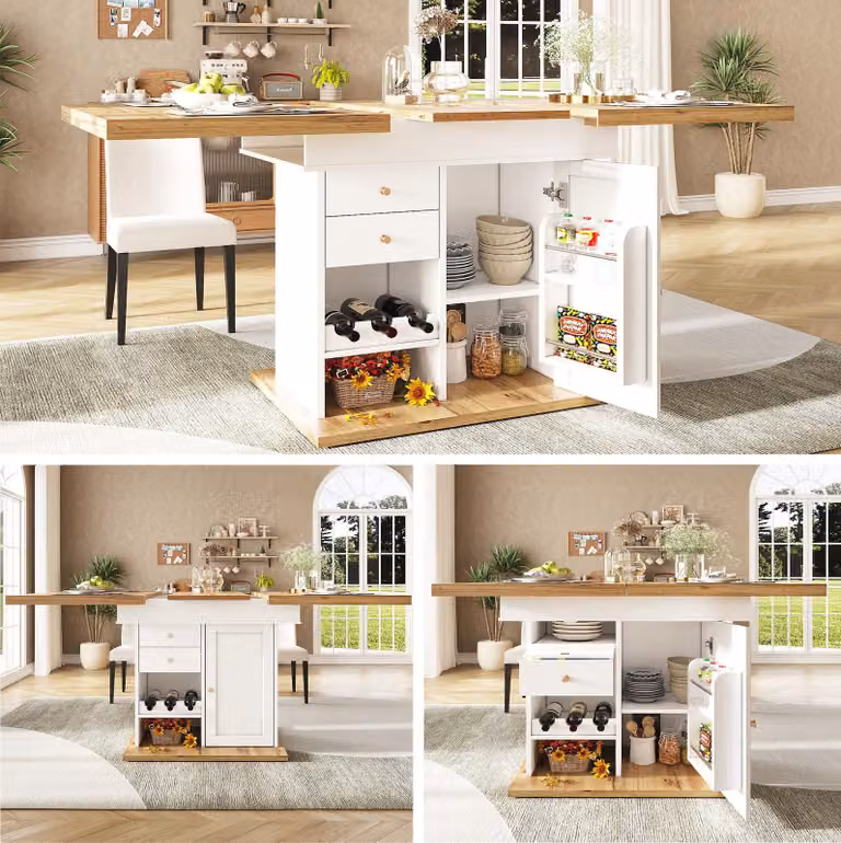 Tavolo da pranzo STILVORA tavolo da cucina allungabile mobile buffet pieghevole con porta snack e porta vino, credenza per 4-6 persone