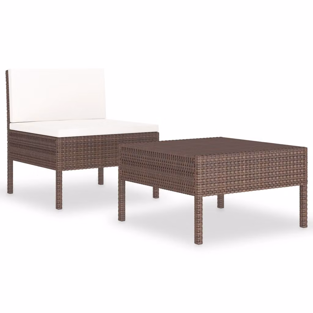 Set Divani da Giardino 2 pz con Cuscini in Polyrattan Marrone