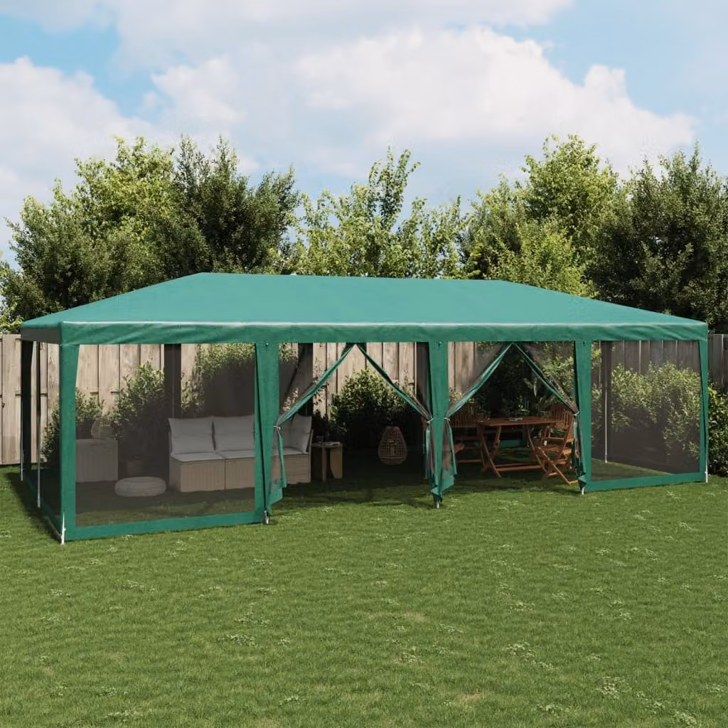 Tenda per feste vidaXL con 12 pareti laterali in rete verde, L 8 x P 4 m