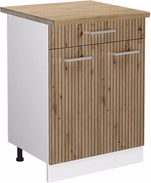 Mobiletto base per cucina R-Line Rovere artigianale/Bianco 60 cm con cassetto, PL Rovere Vicco