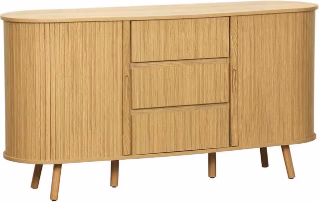 Credenza scandinava effetto legno scanalato 2 ante scorrevoli, 150cm,