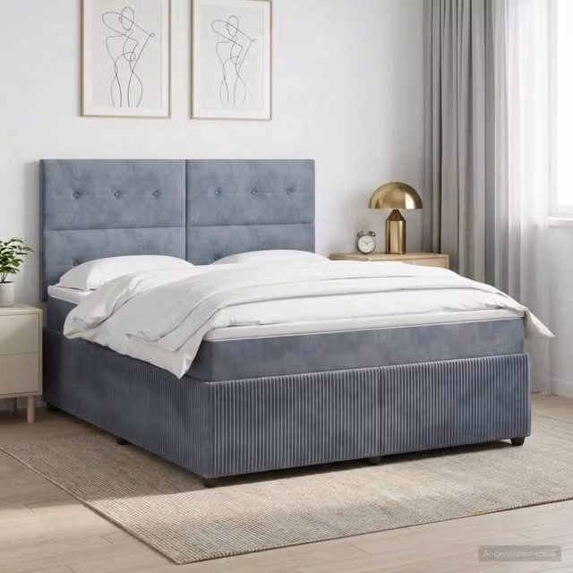 Letto box spring con materasso vidaXL in tessuto grigio scuro e bianco L/P: 140 x 190 cm