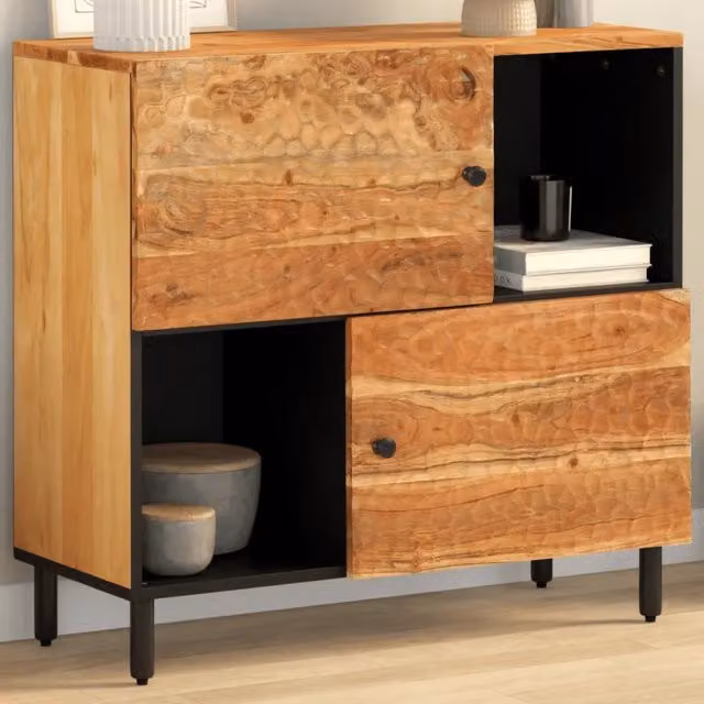 Credenza moderna in legno di acacia e metallo marrone vidaXL L: 80 cm, P: 33 cm, H: 75 cm
