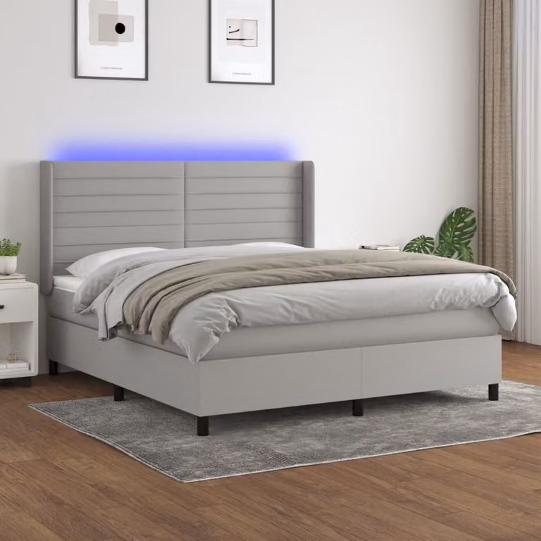 Letto a Molle vidaXL con Illuminazione LED e Porte USB in Tessuto Grigio, L/P: 180 x 200 cm