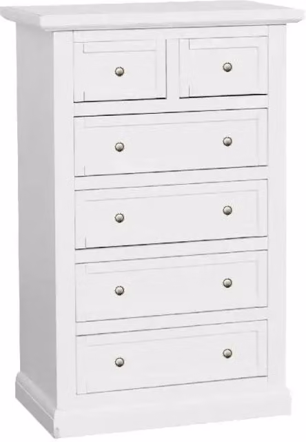Cassettiera 6 cassetti arte povera in legno massello e mdf con rifinitura in bianco 63x37x98 H
