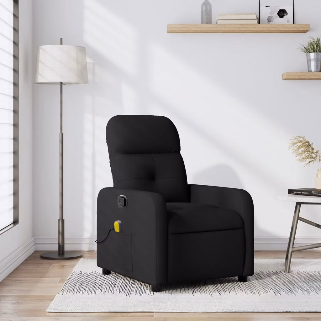 vidaXL Poltrona reclinabile relax in tessuto nero con braccioli e struttura in legno e metallo