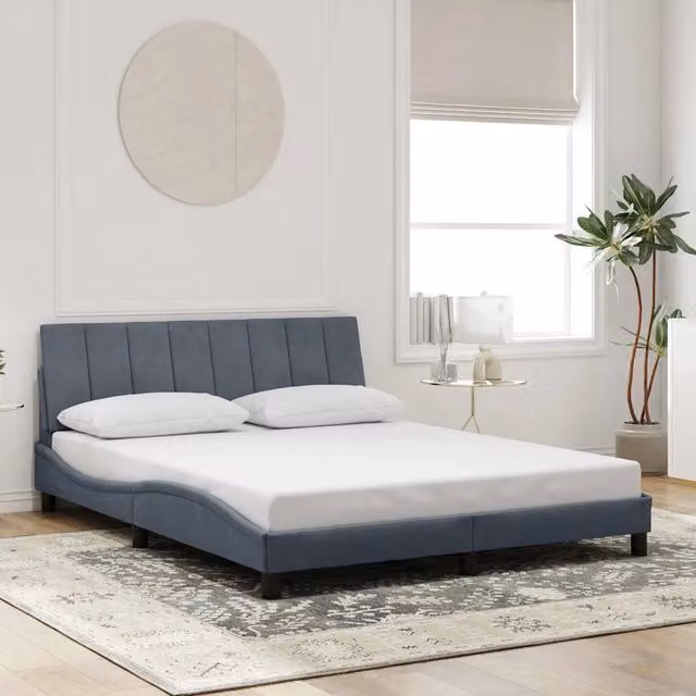 Giroletto Hanko vidaXL in Velluto Grigio con Doghe in Legno L/P/H: 160 x 200 x 74,5 cm