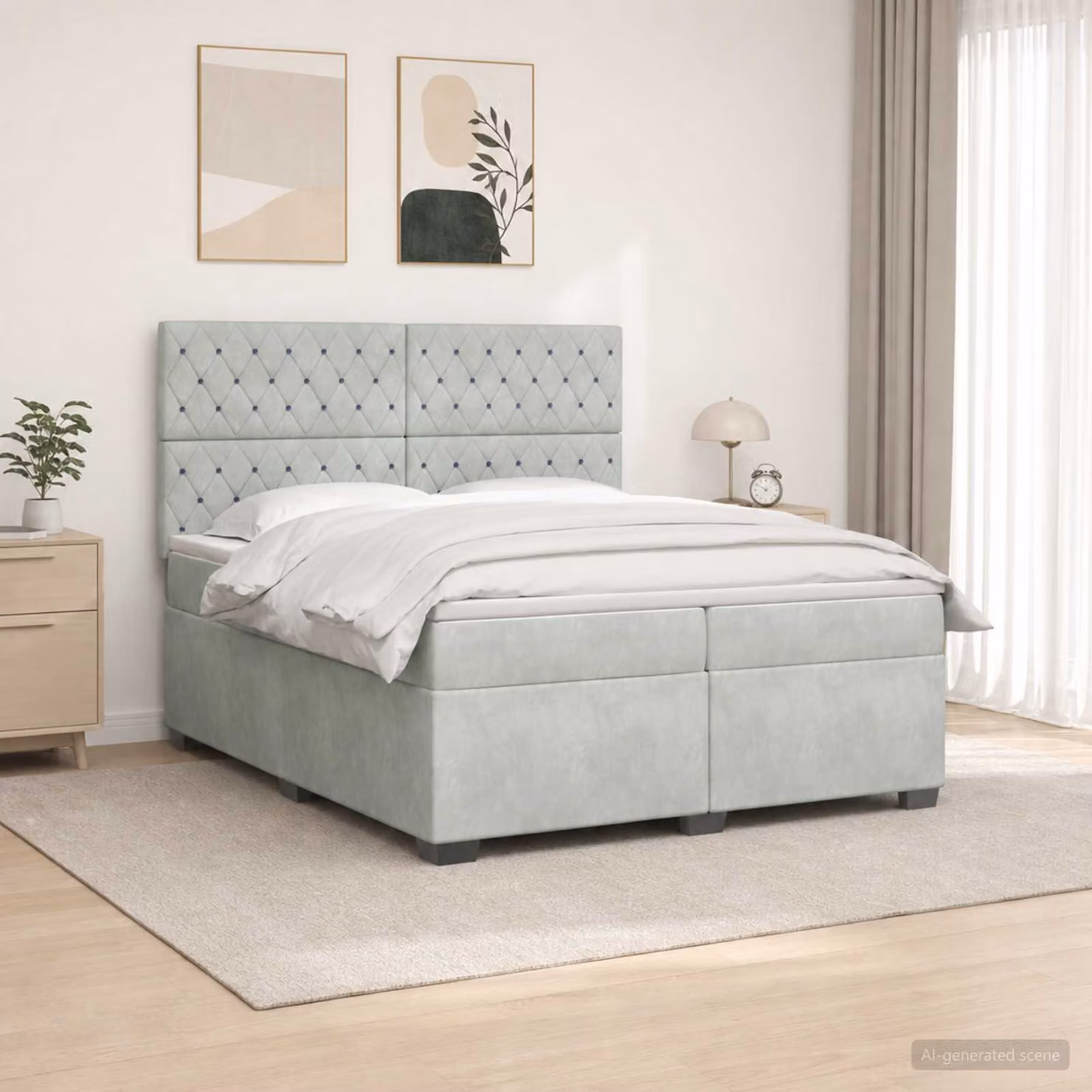 Letto box spring vidaXL con materasso a molle insacchettate in tessuto grigio, L/P/H: 200 x 200 x 76,5 cm