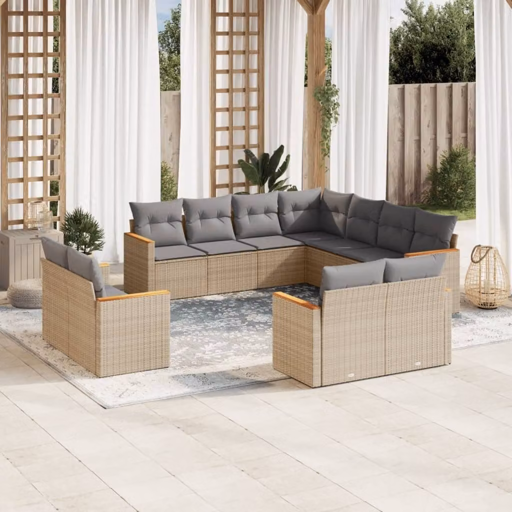 Maison Exclusive - Set Divano da Giardino 11 pz con Cuscini Beige Misto Polyrattan