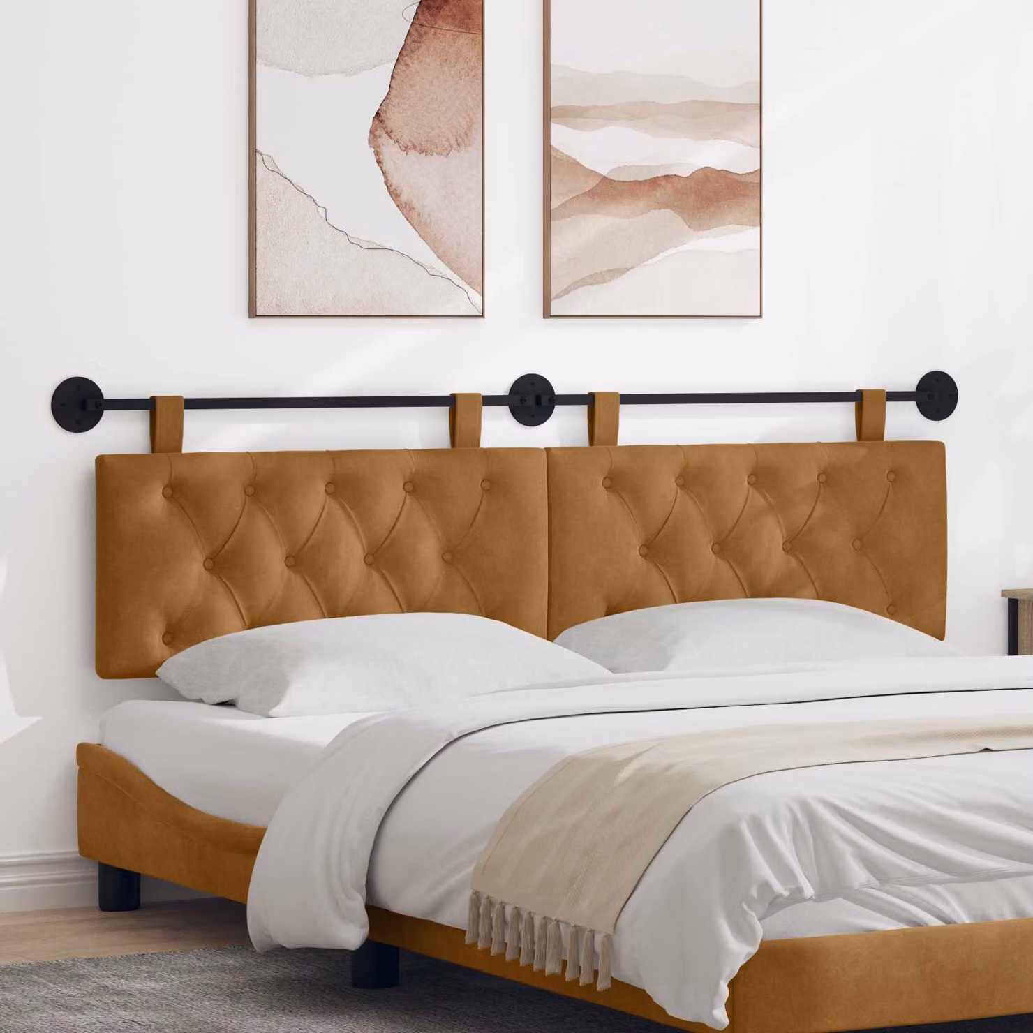 Testiera sospesa moderna vidaXL in velluto marrone con illuminazione integrata, L: 170 cm, H: 55 cm, P: 7 cm
