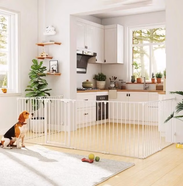 Recinto modulare ULEVR per cani con 8 pannelli e cancello, pieghevole, altezza 75 cm, bianco