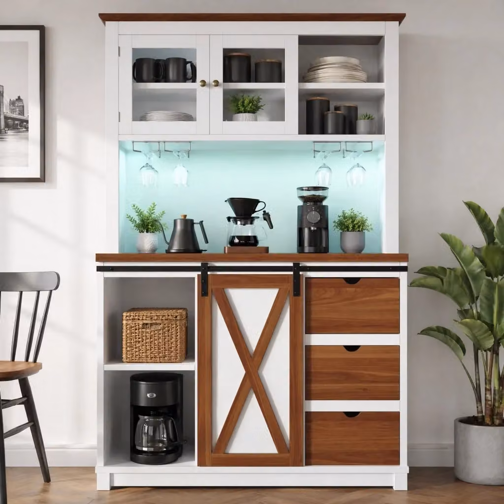Mobile da cucina MIVRAY bianco con ante scorrevoli in vetro, ripiani regolabili e illuminazione LED controllabile via app, L: 104 cm, P: 40 cm, H: 180 cm – 2