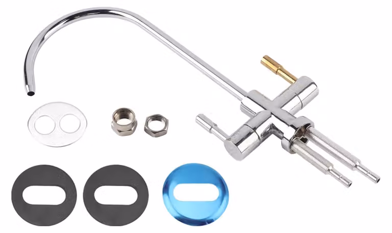 Rubinetto orientabile a 360° - Rubinetto per filtro dell'acqua - Rubinetto per lavello con due fori - Acciaio inossidabile - Design elegante - Adatto per sistemi di filtraggio dell'acqua da incasso - Rubinetto da cucina