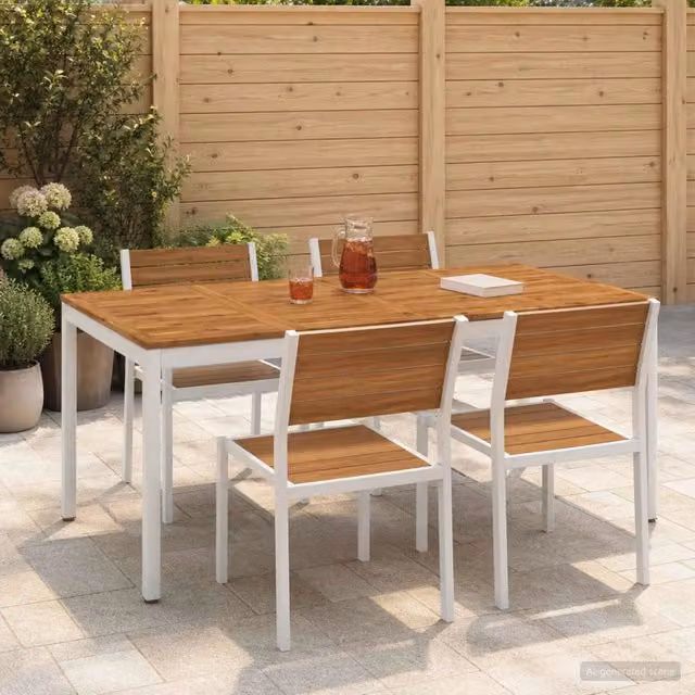 Tavolo da giardino rettangolare estensibile vidaXL in legno di acacia bianco e beige L: 147 cm, P: 88,5 cm, H: 75 cm