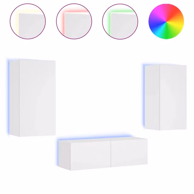 Mobili TV a Muro 3pz | Armadietto TV | Mobile Porta TV con Luci LED Bianchi