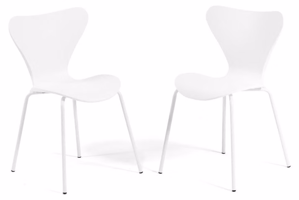 Set di 2 sedie da interno con seduta in resina rinforzata con fibra di vetro e gambe in metallo, design moderno ed elegante con finitura effetto legno – robuste, resistenti e ideali per cucine,da pranzo, bar e ristoranti – NINA – Bianco