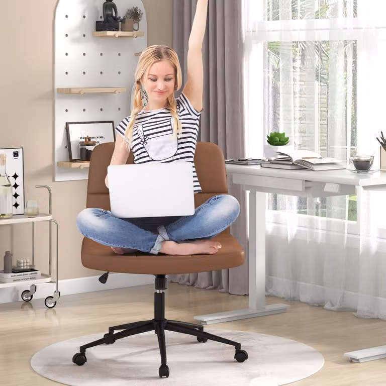Sedia da ufficio moderna Costway con ruote e seduta a U in pelle PU marrone per home office