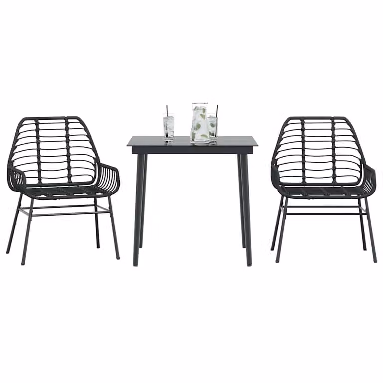 Set Mobili da Giardino 3 Pezzi vidaXL in Polyrattan e Vetro Nero Moderno