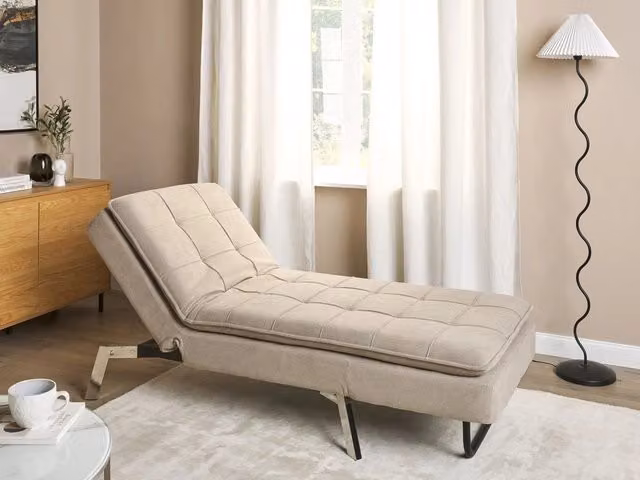 Chaise longue BELIANI in tessuto beige con schienale regolabile e poggiatesta, design modern glamour, L: 179 cm, P: 76 cm, H: 93 cm – 1