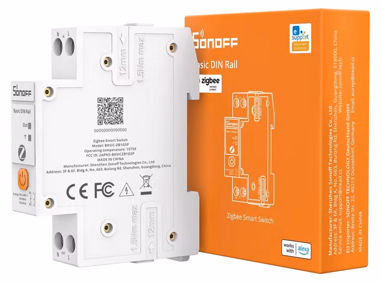 SONOFF Basic DIN Rail (BASIC-ZB1GSP): Interruttore intelligente Zigbee per guida DIN, sistema di controllo per la casa intelligente Zigbee 3.0 con monitoraggio dell'energia, 32A, adatto per quadri elettrici, compatibile con Home Assistant, Alexa e SmartTh