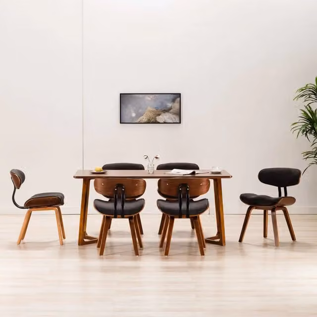 Set di 6 sedie da pranzo vidaXL in legno curvato e tessuto grigio stile mid-century – 1