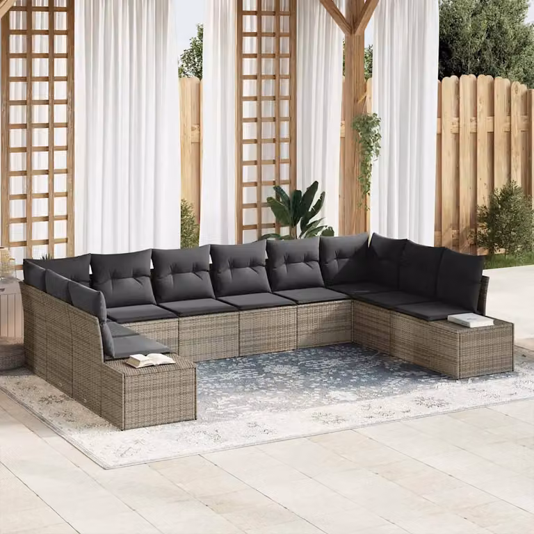 Set Divano da Giardino vidaXL a forma a U con 10 pezzi e Cuscini Grigio