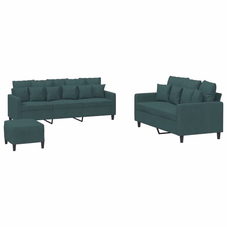 Set di Divani 3 pz con Cuscini Verde scuro in Velluto