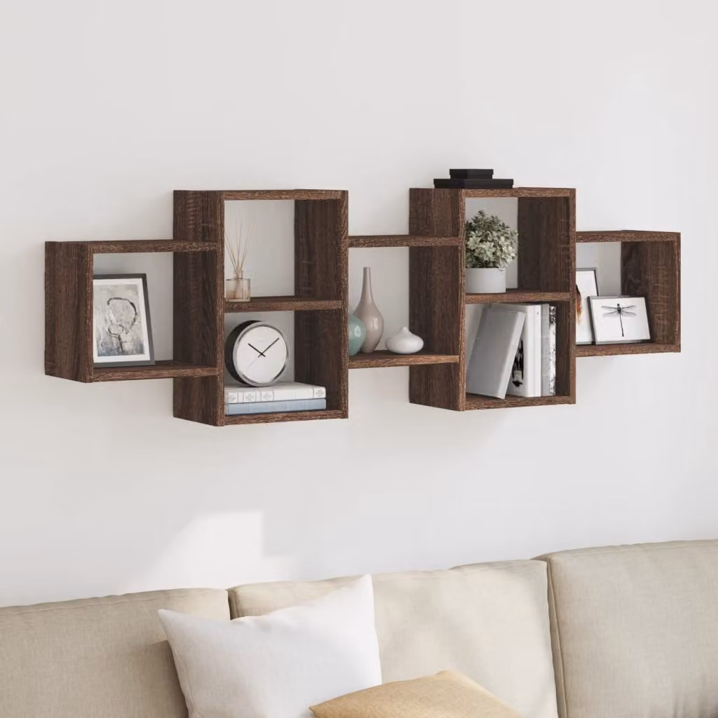 Scaffale a Parete Moderno vidaXL in MDF Colore Marrone L: 129 cm, P: 42 cm, H: 18 cm