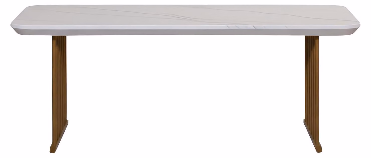 Tavolino da salotto con struttura in legno, stile minimalista, effetto marmo, colore bianco