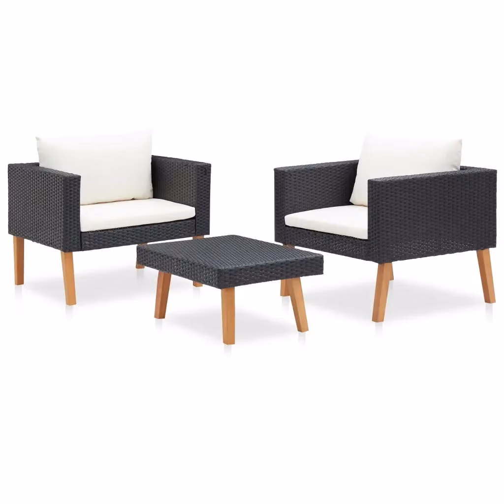 Set da giardino moderno vidaXL composto da 2 poltrone lounge, 1 tavolino da esterno e cuscini inclusi in metallo e rattan multicolore – 2