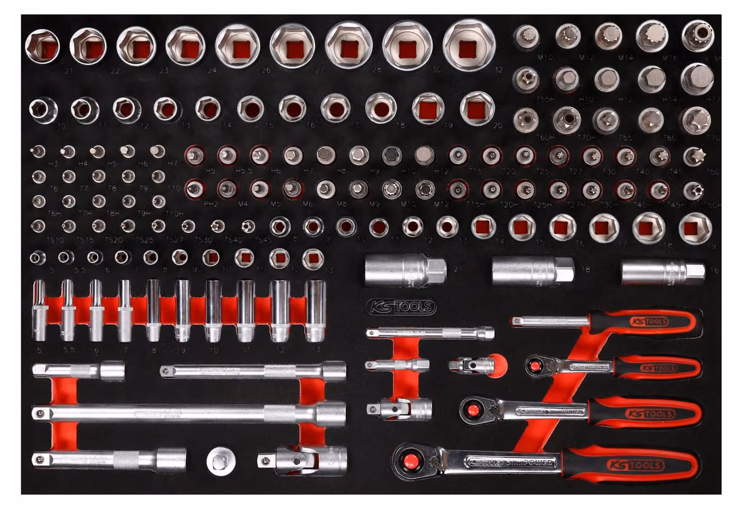 KS TOOLS Set di chiavi a bussola da 1/4" + 3/8" + 1/2" con inserto in schiuma 139 pezzi - 811.0139