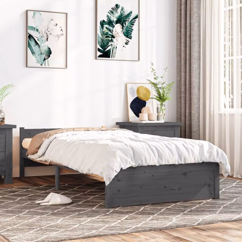 The Living Store Letto in legno massiccio grigio 75x190 cm